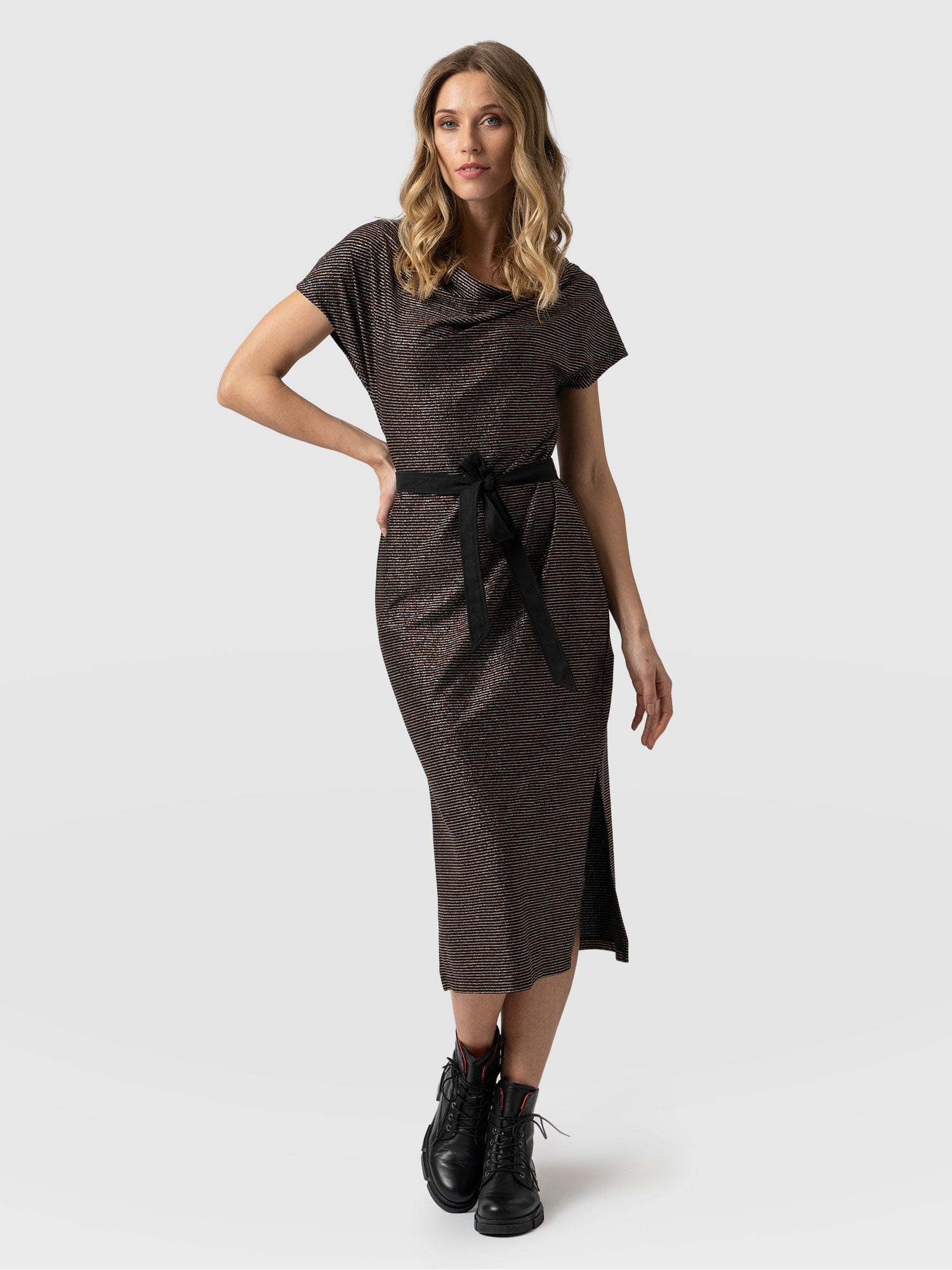 Cowl Neck Dress Metallic Stripe - Women's Dresses | Saint + Sofia® EU